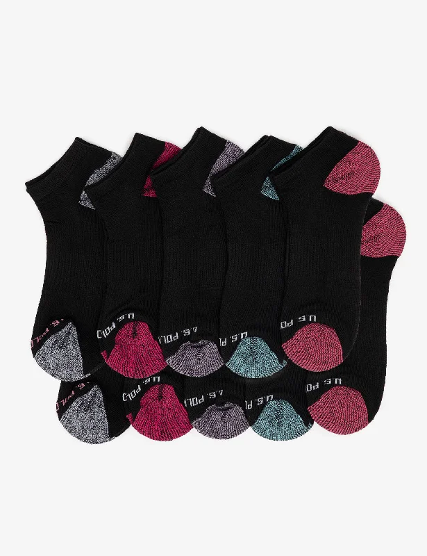 LADIES 10PK BLACK LOW CUT TIPPED SOCKS