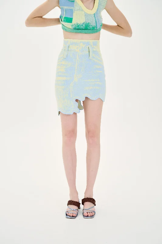 LINDSAY FAKE DENIM WAVY MINI SKIRT