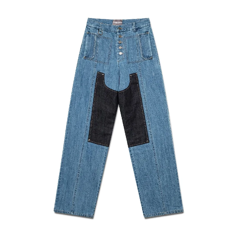 Washed Panel Jeans - Blue