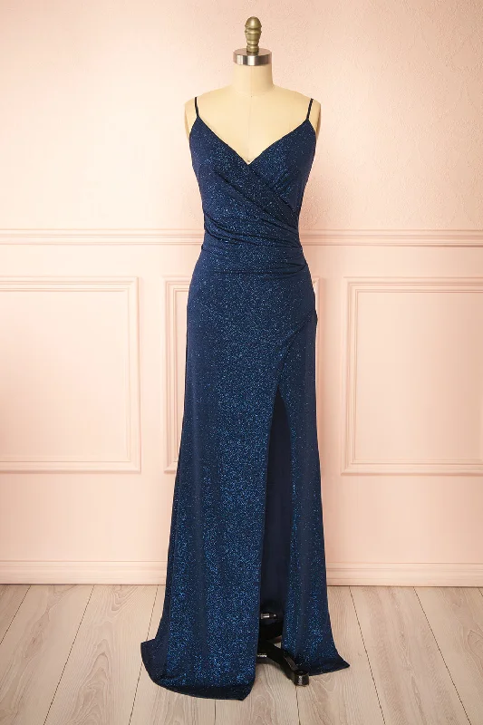 Enyra Navy | Sparkling Dress w/ Wrapped Bodice