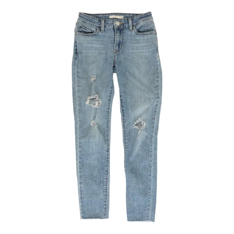 Blue Solid Skinny Leg Jeans