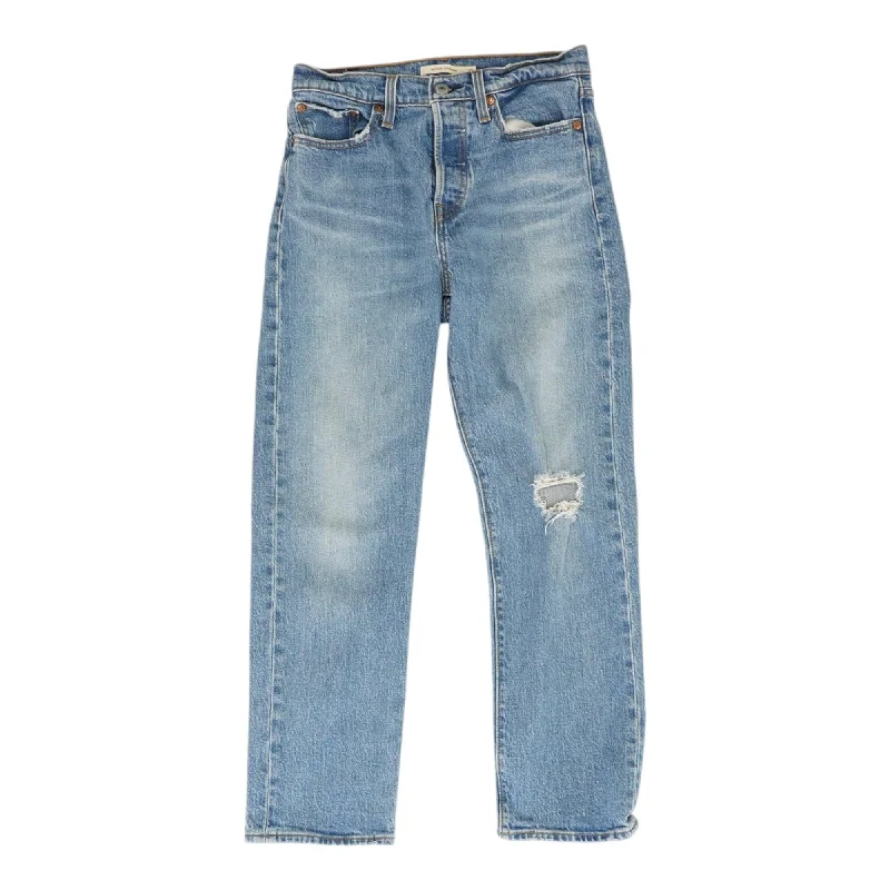 Blue Solid Straight Leg Jeans