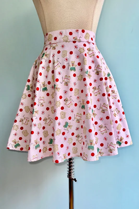 Pink Gingerbread Kitties Skater Skirt by Retrolicious