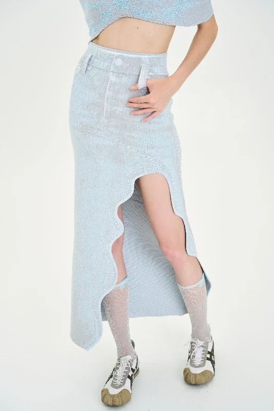 LILY DENIM PRINT WAVY LONG SKIRT