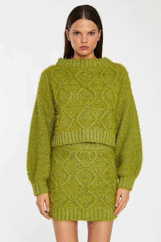 Grass-Green Cable-Knit Mini-Skirt