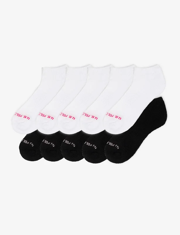 LADIES 10PK BLACK & WHITE ASSORTED LOW CUT SOCKS