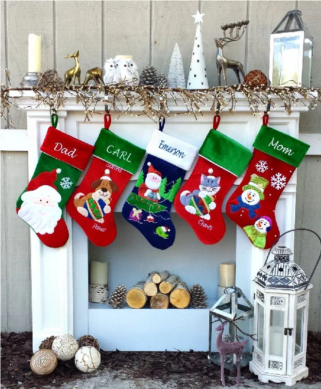 Christmas Stocking Personalized - Happy Santa, Snowman, Cat, Dog, Family XMAS Stockings