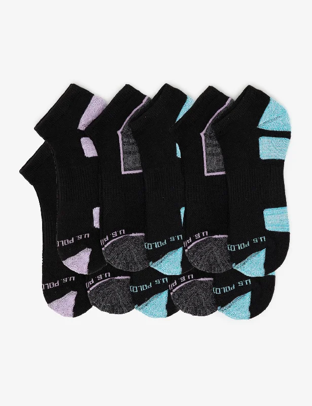 LADIES 10PK BLACK LOW CUT TIPPED SOCKS