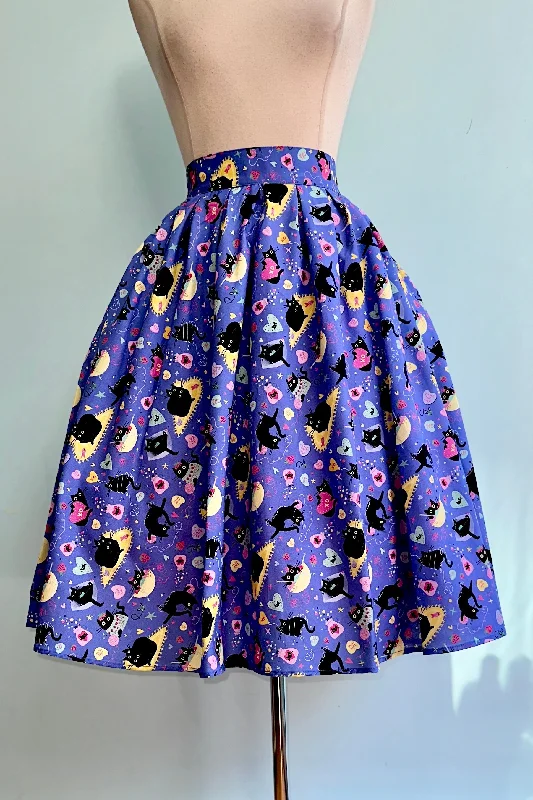 Purple Conversation Hearts and Black Cats Doris Skirt by Retrolicious