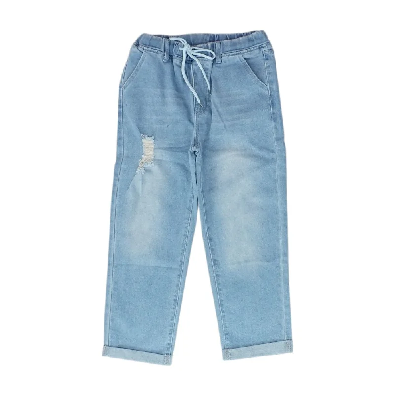 Blue Solid Mid Rise Regular Jeans