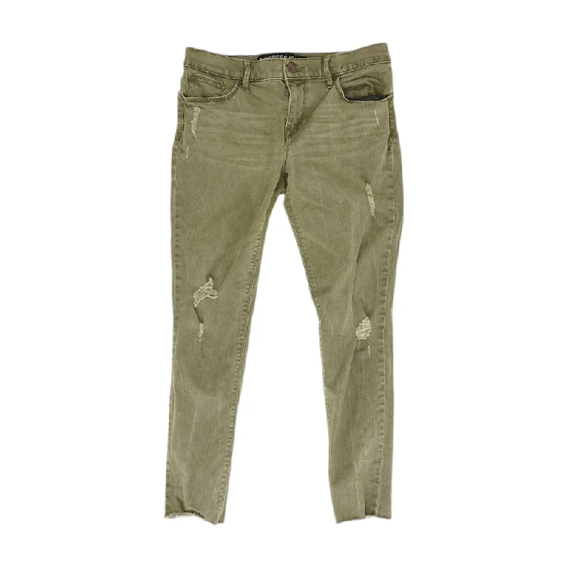 Green Solid Mid Rise Jeans