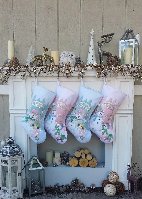 Children's Large Christmas Snowman Personalized stocking with Melting Ice Cuff