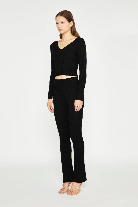 Black Knitted Flared Trousers