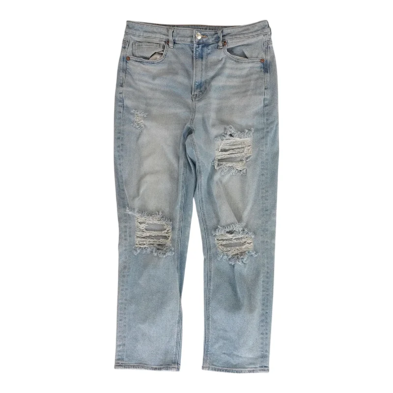 Blue Solid Mom Straight Leg Jeans