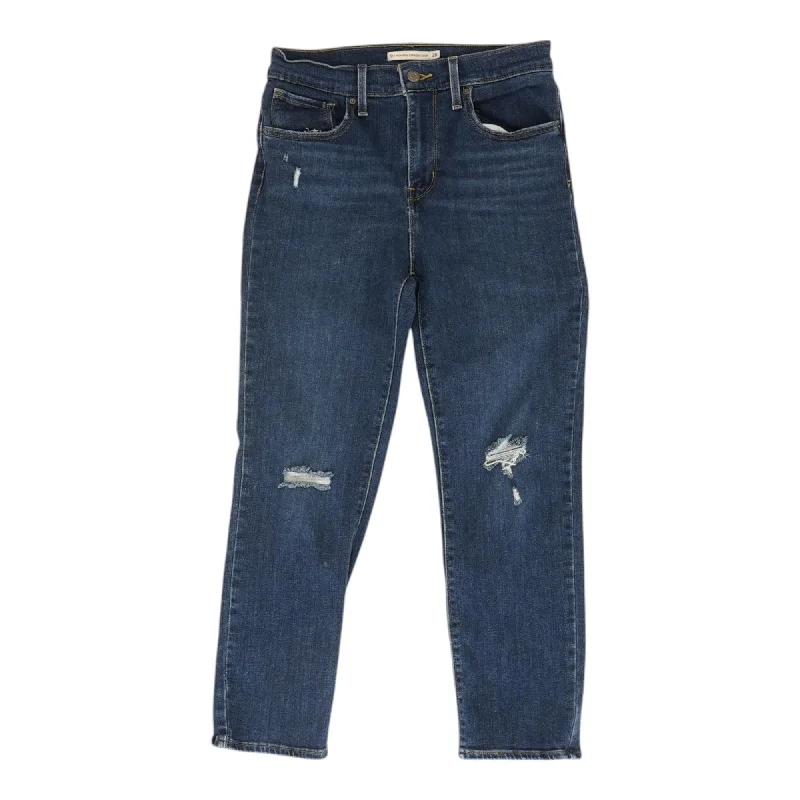 Blue Solid High Rise Straight Leg Jeans