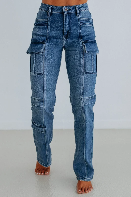 Tracey Hidden Cargo Jeans - Dark Wash