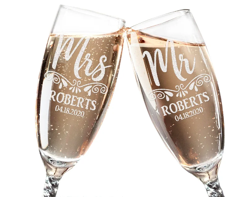 New Mr. and Mrs. Celebratory Champagne Glasses Grandma Grandpa Personalized 50th Wedding Anniversary Decorations Bride Groom Party Favors