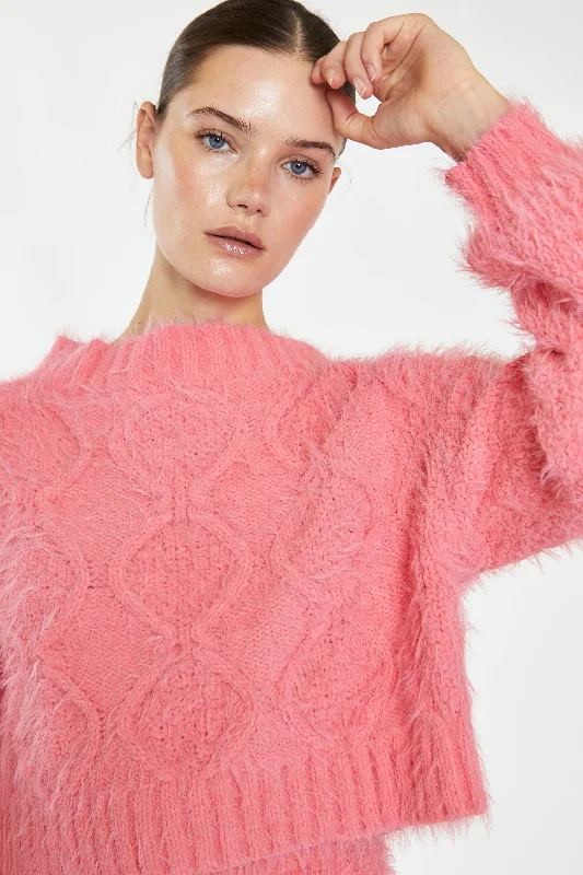 Glamorous Pink Knit Long Sleeve Jumper