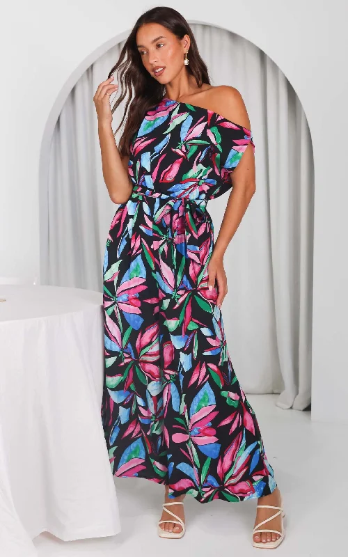 Kendrix Wide Leg Jumpsuit - Black Multi Print