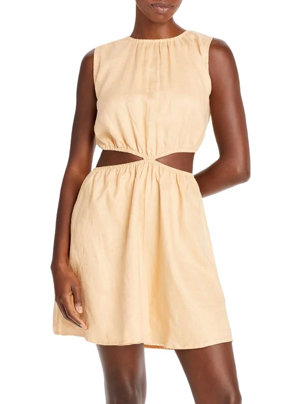 La Pineta Womens Linen Cut-Out Mini Dress