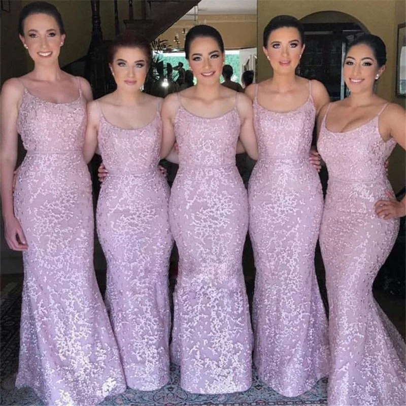 Long Spaghetti Straps Pink Bridesmaid Dresses, Cheap Sleeveless Sexy Maid of Honor Dresses,WG371