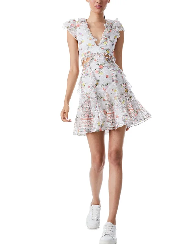 alice + olivia Mitzi Cutout Godet Mini Dress