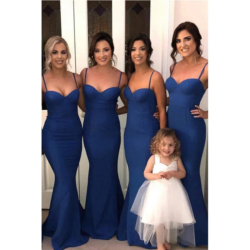 Spaghetti Straps Sweetheart Mermaid Blue Sexy Simple Modest Bridesmaid Dresses, WG503