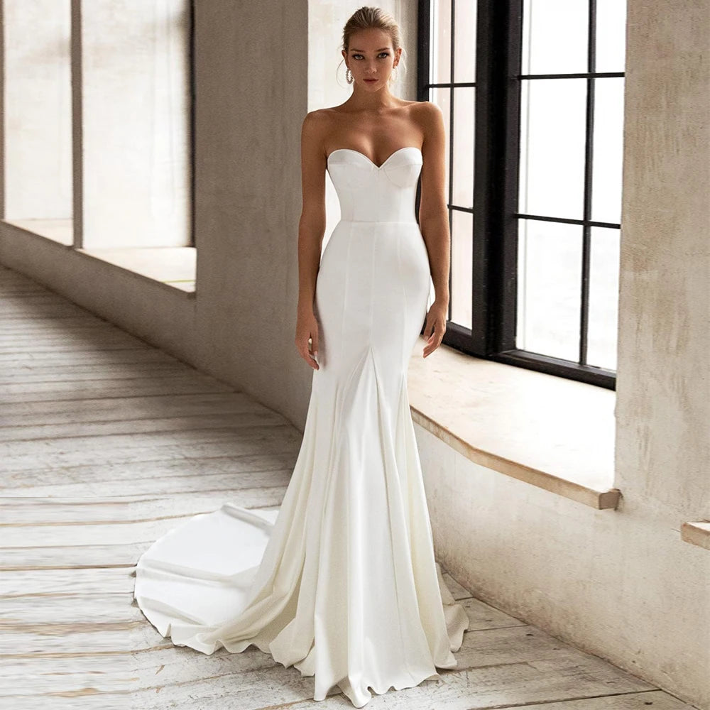 Mermaid Wedding Dress with Wrap Sweetheart Sleeveless Sexy Wedding Gown Backless Draped Zipper Up Trumpet Modern Bridal Dresses