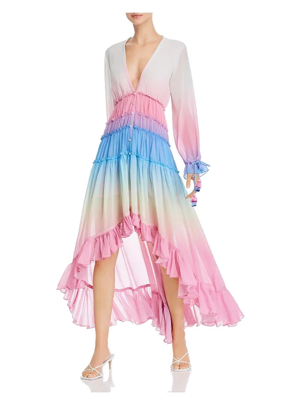 Womens Ruffled Ombre Maxi Dress