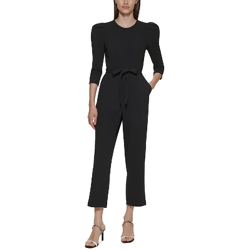 Womens Belted Puff Sleeve Jumpsuit