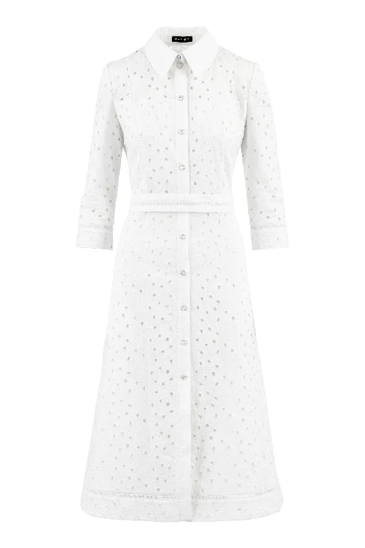 EULOPHIA WHITE FLORAL BRODERIE ANGLAISE COTTON-POPLIN MIDI SHIRT DRESS