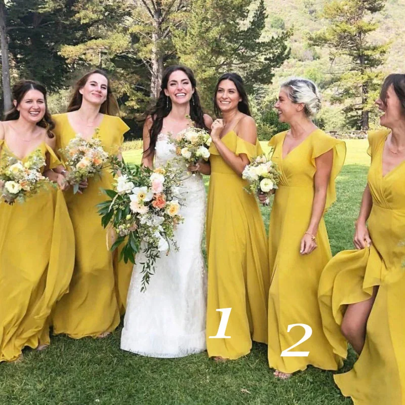 Elegant Mismatched Yellow Modest Cheap Chiffon Long A-line Bridesmaid Dresses, WG699