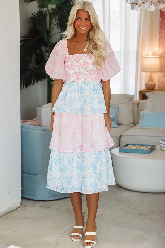 Headed to Charleston Midi Dress - Pink and Blue