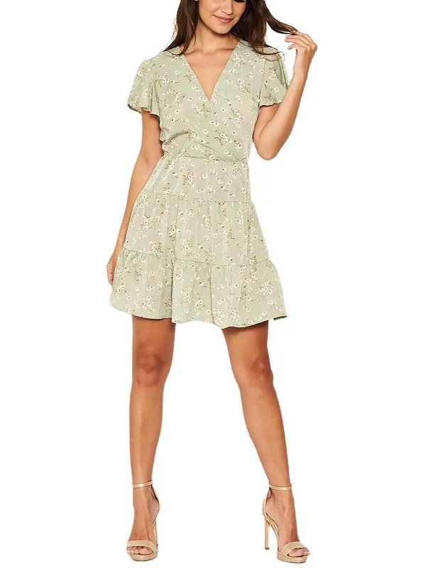 Womens Boho Floral Print Mini Dress