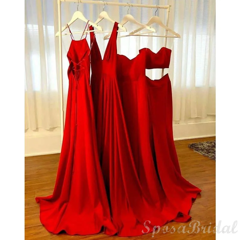 Sexy Red Mismatched Elegant Long Bridesmaid Dresses, Prom Dresses WG581