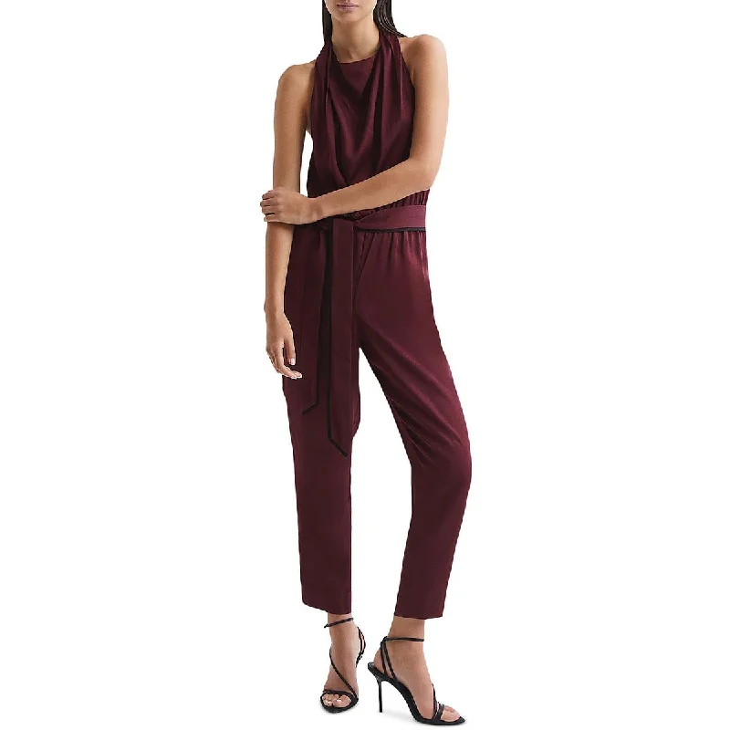 Frida Womens Satin Sleeveless Jumpsuit