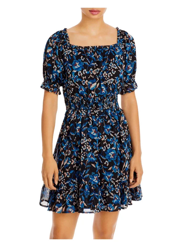 Womens Floral Smocked Mini Dress