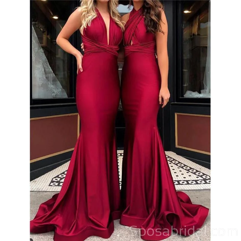 Soft Custom  Formal Simple Convertible Long Mermaid Soft Satin Bridesmaid Dresses, WG418