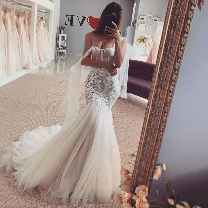 Sexy Mermaid Wedding Dresses Champagne Bride Dress Lace off Shoulder Vestido de Noiva Sereia Berta Wedding Gowns