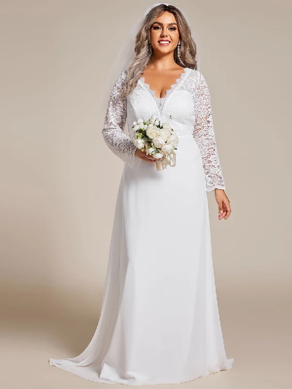 Plus Elegant Hollow Lace V Neck Wholesale Wedding Dresses