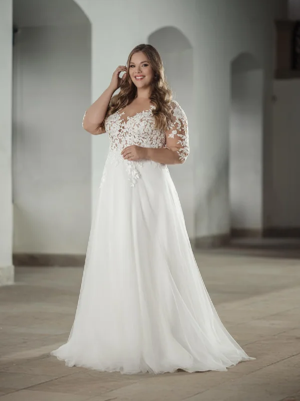 Civil Plus Size Wedding Dresses For Woman Illusion Back Lace Applique Bride Gowns Classic A-Line Tulle vestidos de novia