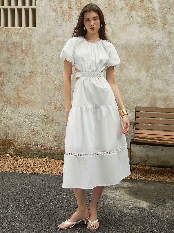 Frenchy Puff Sleeve Knotted Midi Dress