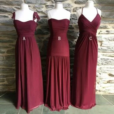 Mismatched Long Chiffon Cheap Formal Winter Floor-length Bridesmaid Dresses ,WG387