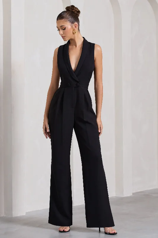 Endure | Black Tailored Sleeveless Wide-Leg Jumpsuit