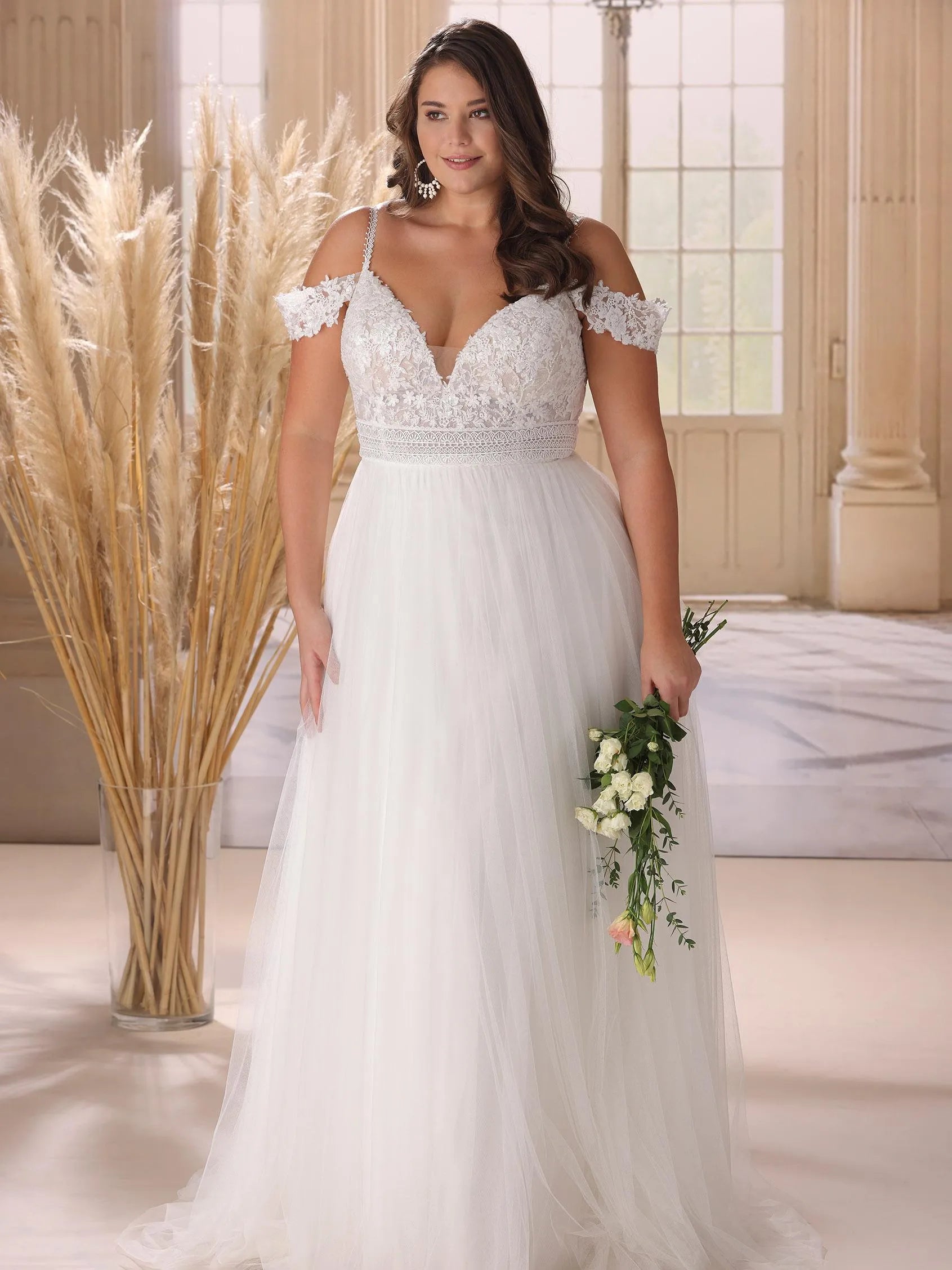 Elegant A-Line Plus Size Wedding Dress Women Open Back Lace White Off The Shoulder Sweetheart Bridal Gown Vestidos De Novia