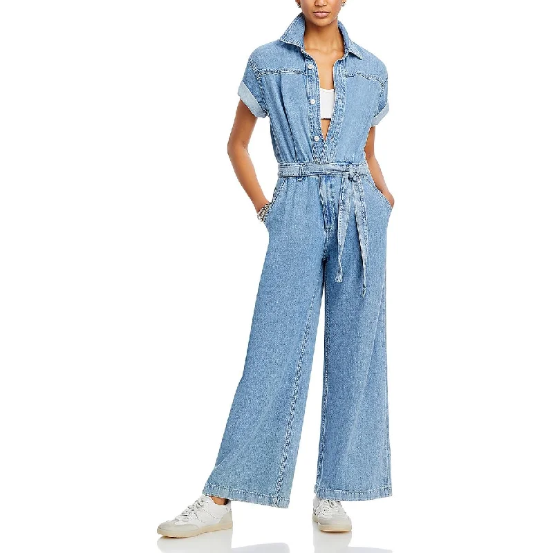 Womens Denim Wide-Leg Jumpsuit