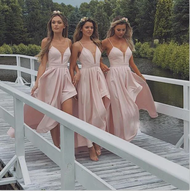 Spaghetti Straps High-Low Cheap Modest Bridesmaid Dresses,WG349