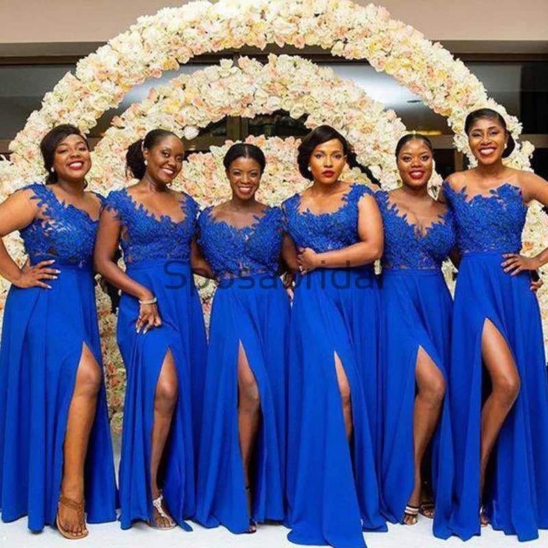 A-line Royal Blue Side Slit Lace Gorgeous Bridesmaid Dresses WG603