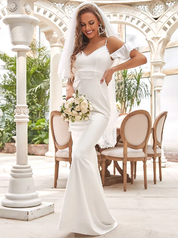 Deep V-Neck Fishtail Silhouette Wholesale Wedding Dresses