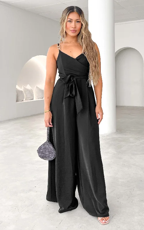 Diaz Shirred Back Panel Wide Leg Jumpsuit - Black